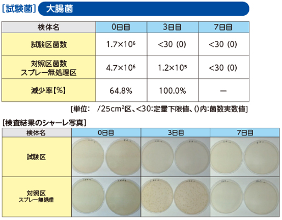 大腸菌に対する抗菌テスト結果